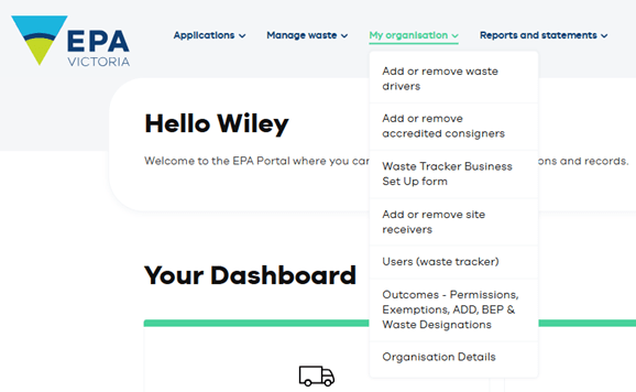 My organisation menu